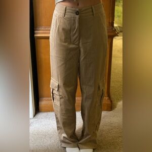 Cream Velvet Ribbed Cargo Pants